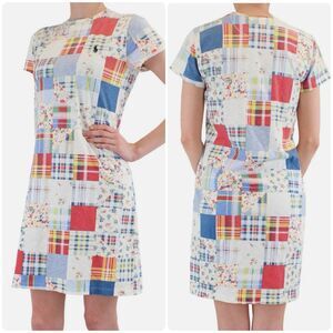 Polo Ralph Lauren White Patchwork Cotton Knee Length T-Shirt Dress Womens sz S